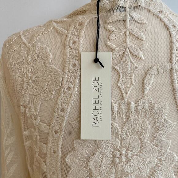 NWT Rachel Zoe Cream Floral Embroidered Lace Boho Coverup Kimono Duster ONE SIZE - Picture 9 of 12